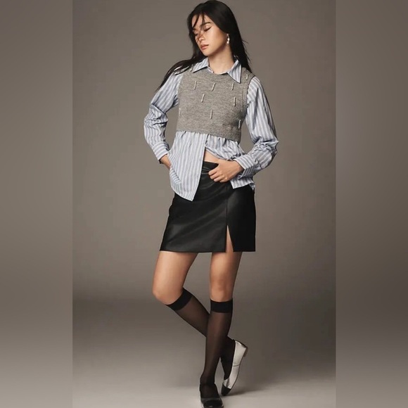 NWT! Anthropologie Maeve Embellished Crop Vest & Buttondown Twofer Top - 🐬🧢 - Picture 3 of 7